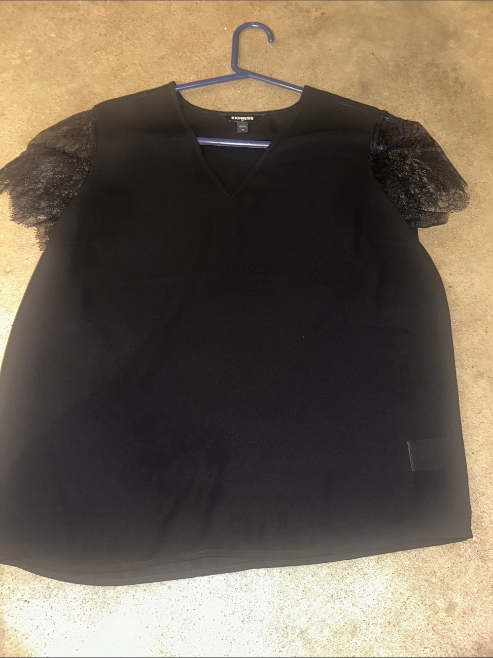Express Black V-Neck Top with Lace Flutter Sleeves